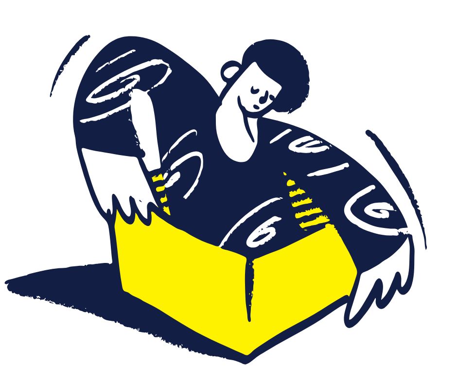 A man popping out of a yellow box