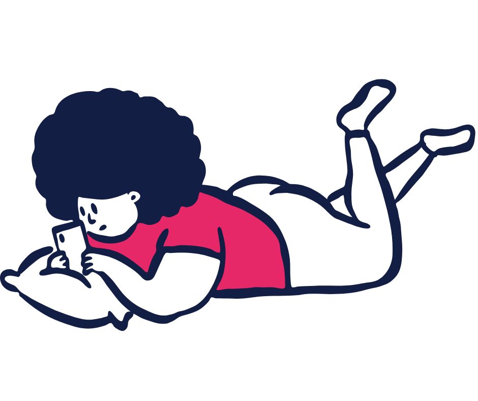 Woman lying down on her phone